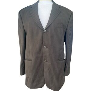 Vtg 90s Calvin Klein Woolmark Pinstripe Brown Suit Jacket Size 40 Quiet Luxury